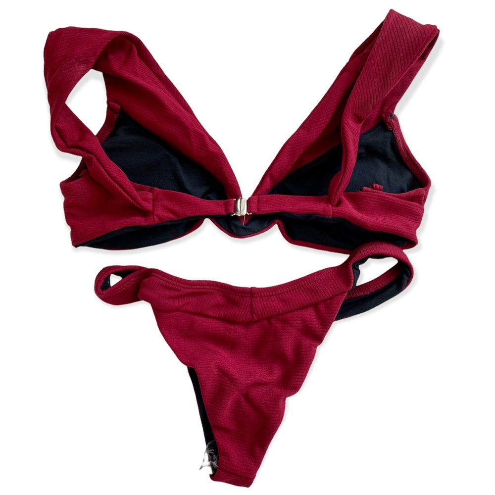 🛑SOLD NWT Dark Red V-Neck Bikini - Picture 2 of 5